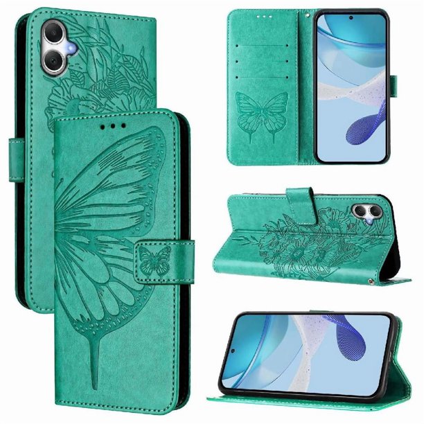 Funda Cartera Mariposa Para Samsung Galaxy A07 4g Con Soporte Y Ranuras Para Tarjetas Verde