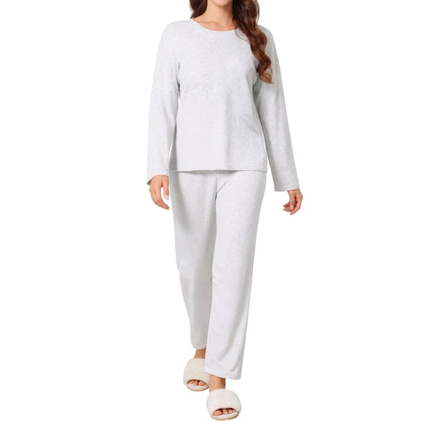 INSPIRE CHIC Conjuntos de Pijama para Mujer de Manga Larga Ropa de Dormir Cómoda Conjunto de 2 Piezas para Otoño Invierno 2026 Mediano Gris Claro