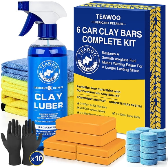 Kit Clay Bar TEAWOO 6 Barras 20 Pastillas Lubricante Auto