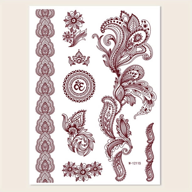 Vintage Vermilion Tattoo Stickers for Hands and Legs - Complicated Pattern Design for a Unique Look