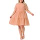 thumbnail image 4 of Vestido de cuadros de verano casual midi con cuello redondo y mangas cortas de talla grande para mujer de Agnes Orinda, 1X Naranja, 4 of 8