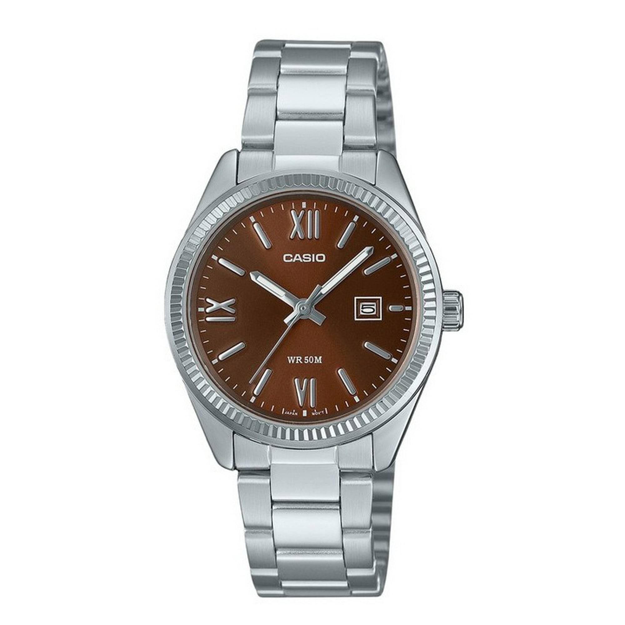 Casio - Reloj Análogo Para Mujer Standard Acero Inoxidable Dial Marrón Quartz Ltp-1302dd-5av