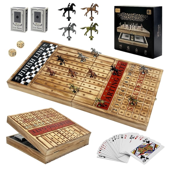 Juego de mesa de carreras de caballos BzNota, grande, 58 cm, con 11 caballos de metal
