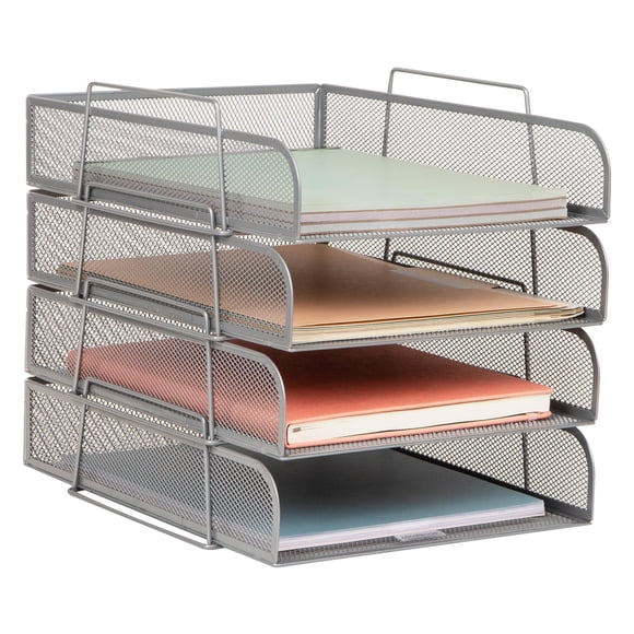 Set de 4 bandejas de papel Mind Reader 27 × 34 × 29 cm color plata