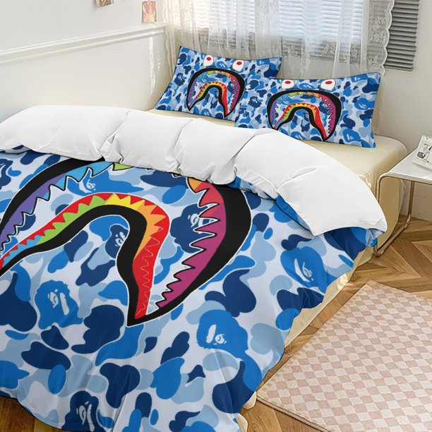 Blue Rainbow Bape Shake Camo Comforter Set Soft 3 Pcs Twin Bedding Sets Thicken for All Season