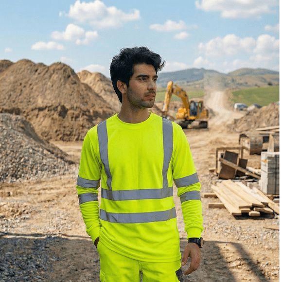 Polera Dry Fit Reflectante Manga Larga Hombre UPF50+ Trabajo Amarillo