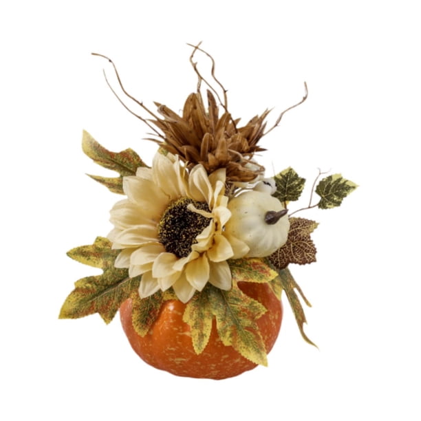 Adorno de flor de calabaza artificial, decoración de Acción de Gracias de otoño, accesorios de fotografía para manualidades de bricolaje, decoración Blanco champán