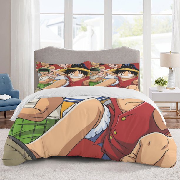 ONE PIECE Bedding Sets Cartoon Duvet Cover Lightweight 3 Piece Bet Sets for Kids Boys Girls