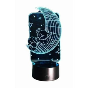 Lelumania - Lampara Ilusion 3D Oso En La Luna De 7 Colores, Base Touch