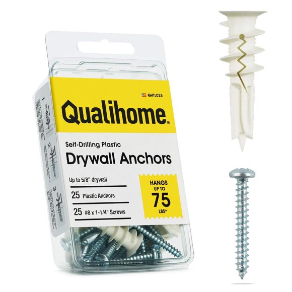 Anclajes Qualihome autoperforantes para drywall, 75 lb