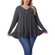 thumbnail image 1 of Agnes Orinda Blusas Fluidas con Volantes de Talla Grande para Mujer, Túnicas de Colegio con Botones, Cuello en V, Mangas Largas, Dobladillo con Volantes, 3X Gris Oscuro, 1 of 8