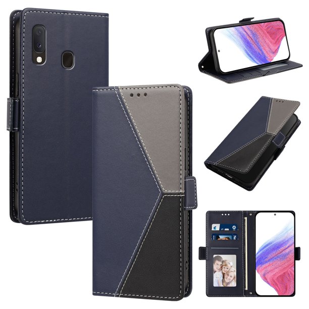 Cartera para Samsung Galaxy A20e en PU Tricolor, Funda con Solapa, Azul Oscuro