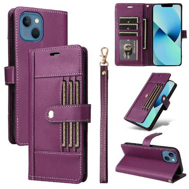 FOXDOCK Funda tipo Cartera para iPhone 14 Plus – Cubierta de Cuero PU con Múltiples Ranuras, Bolsillo para Efectivo y Correa de Muñeca
