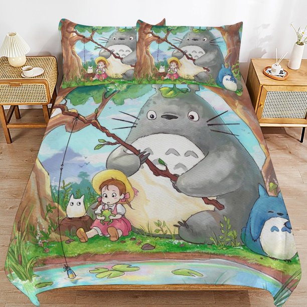 x72 My Neighbor Totoro Bed Duvet Cover Microfiber Bedding Sets 3D Printed Lightweight 3 Piece Comforter Sets, 1 Duvet Cover And 2 Pillow Shams for Kids Boys Girls 79"x90" jn72