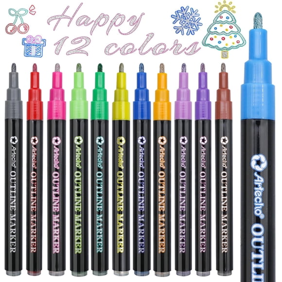 Marcadores Artecho de 12 colores metálicos de doble línea
