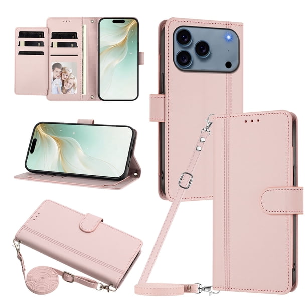 Funda Cartera de Cuero Sintético para iPhone 18 Pro, Rosa