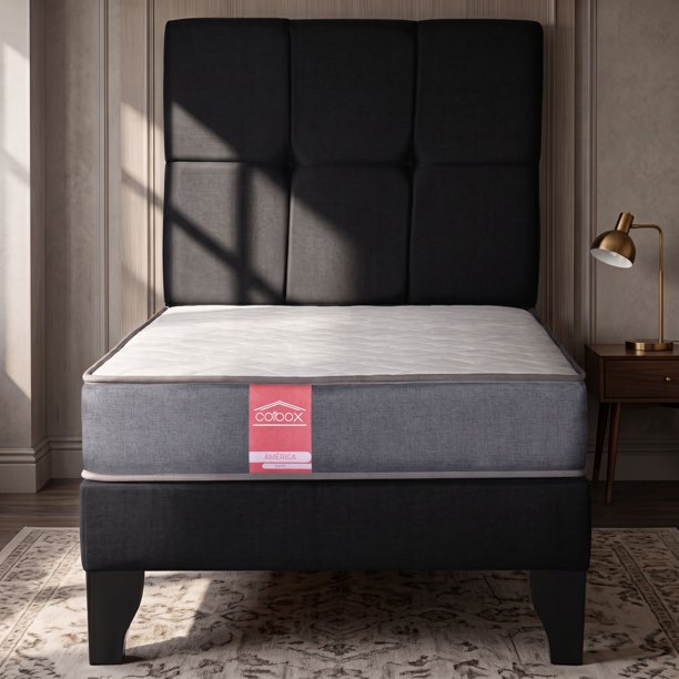 Cama 1 Plaza Europea América Gris Respaldo Atenas Tela Negro 90x190x60 Cm Resorte Bonell