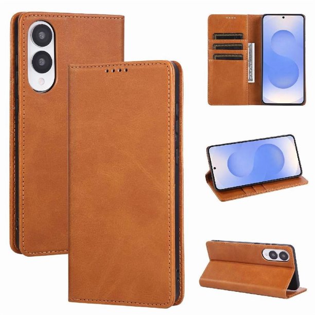 Funda Cartera para Samsung Galaxy S25 Edge con Ranuras Tarjetas y Soporte - Protección Completa Marrón