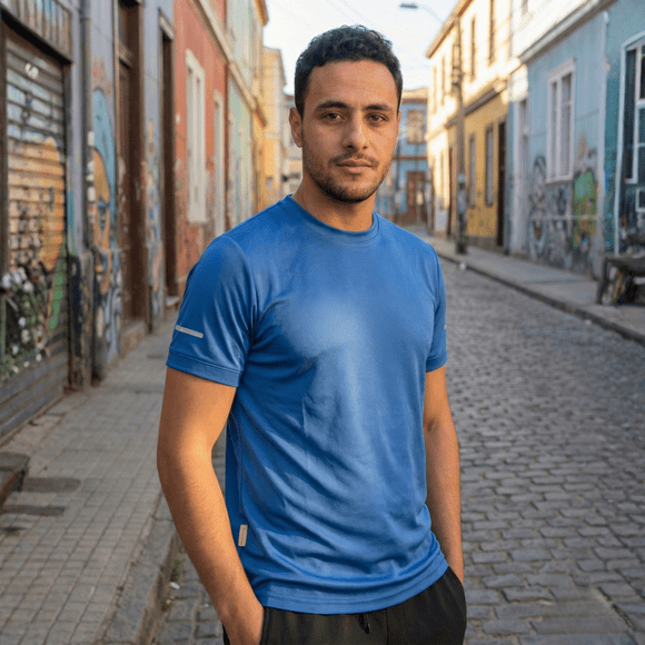 Polera Secado Rápido Hombre M/corta antibacterial reflectiva Azulino
