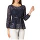 thumbnail image 2 of INSPIRE CHIC Blusa Peplum de Encaje para Mujer con Mangas de Pulsera Florales y Cinturón Autoadherente M Azul Oscuro, 2 of 8