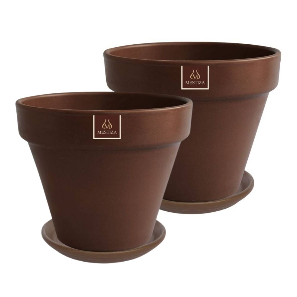 Mestiza - Set De 2 Maceta Kony 30cm Morena Natural Y Sus Platos