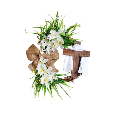 Bothyi - Corona De Pascua Decoración Rústica Para Colgar En La Puerta De Entrada, Celebración, Hogar, Blanco, 35 Cm
