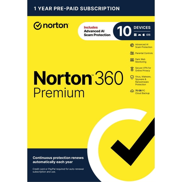 Antivirus Norton 360 Premium para 10 dispositivos con protección de VPN e IA