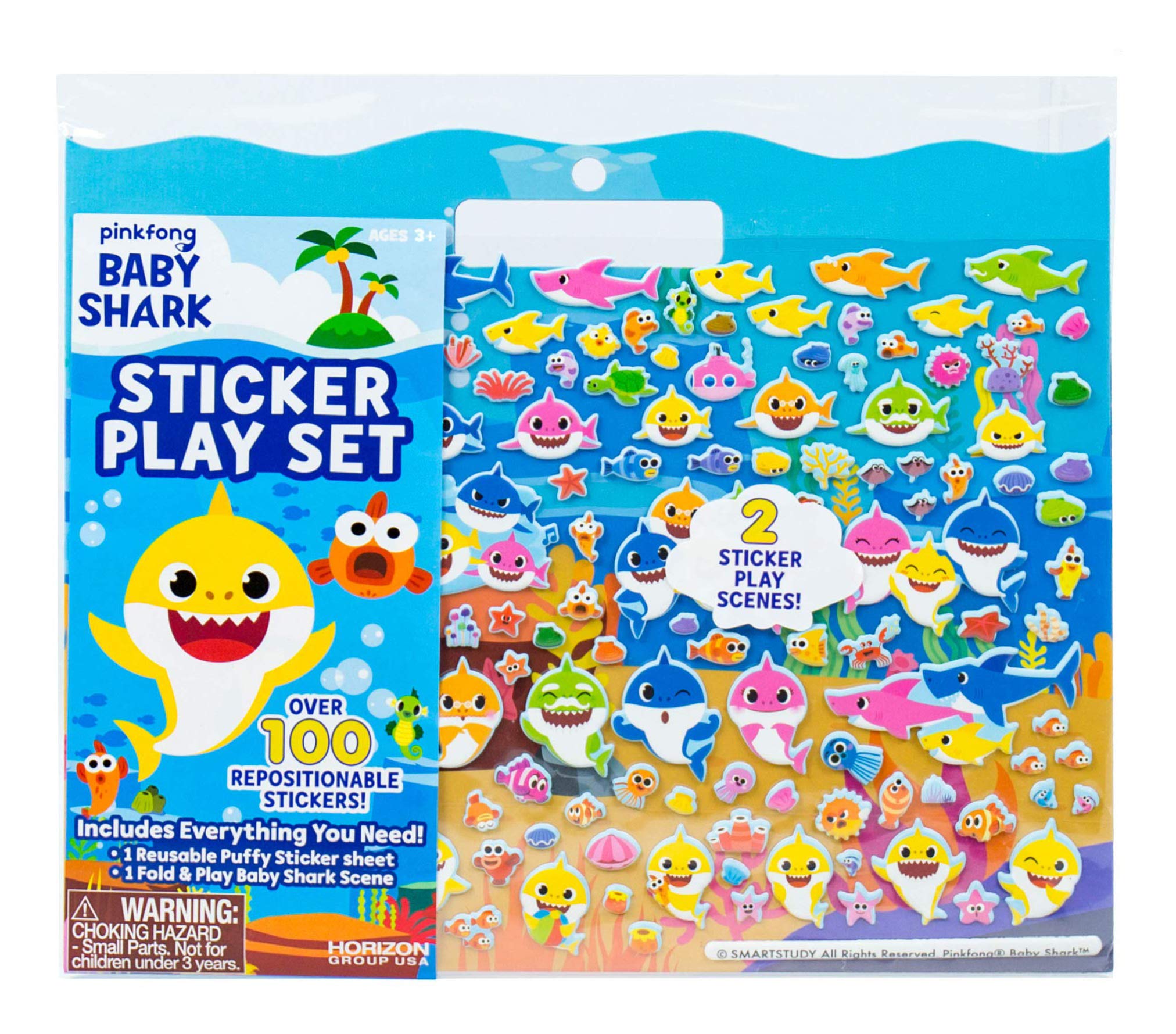 Sticker Play Set Baby Shark 100 Pegatinas Hinchadas Reutilizables