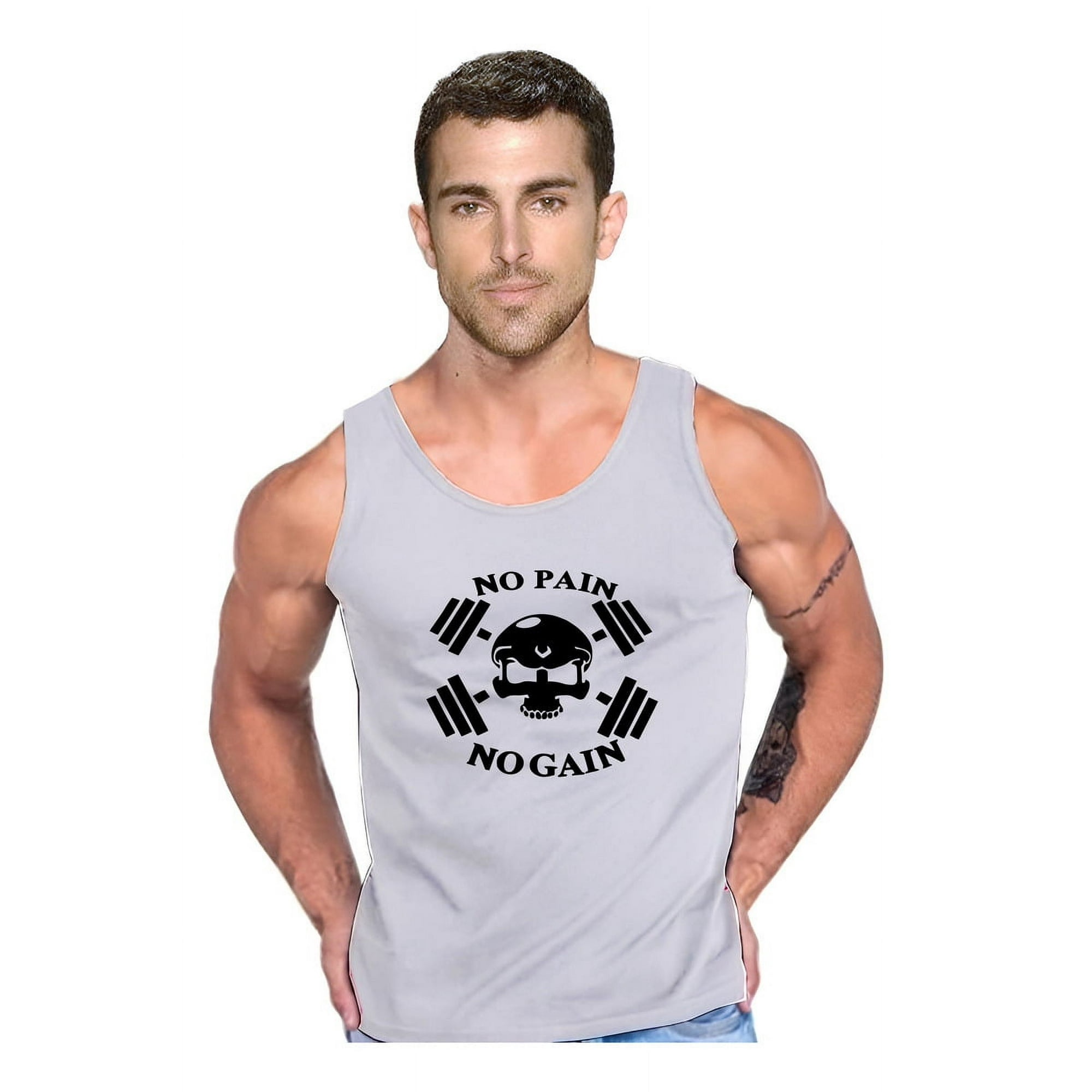 Polera No Pain No Gain Skull Tank Gym Gimnasio Crossfit Swag Talla S Gris Hombre