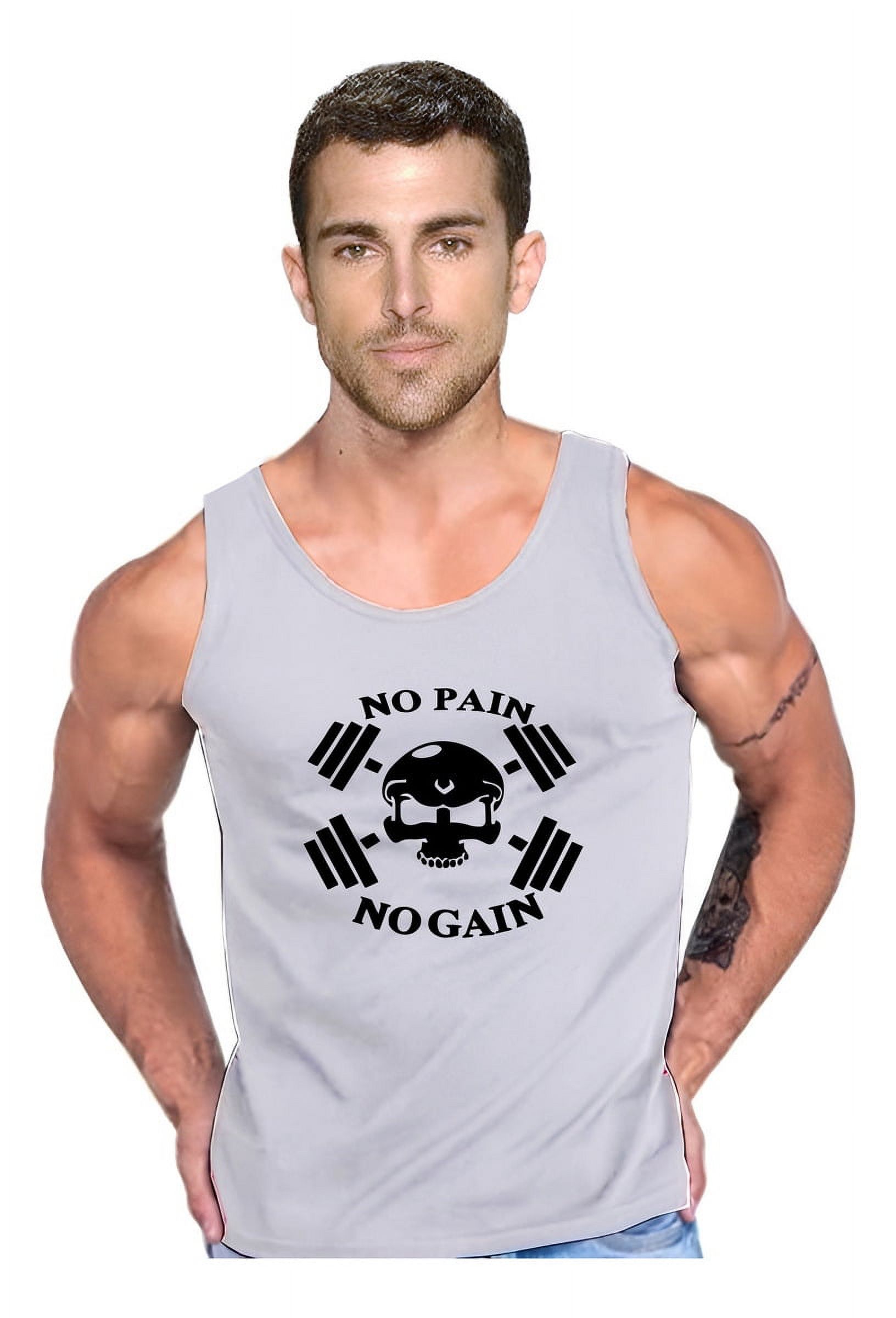 Persodesign - Polera No Pain No Gain Skull Tank Gym Gimnasio Crossfit Swag Talla 2Xl Gris Hombre