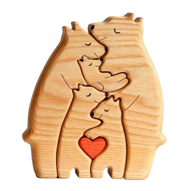Familia de rompecabezas de arte familiar de osos de madera, rompecabezas de osos de madera, linda decoración de madera para regalos de cumpleaños para 5 osos