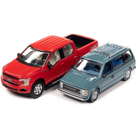 Maqueta de coche fundido a presión Autoworld AWAC017 2018 Ford F-150 y 1984 Dodge Caravan 1/64