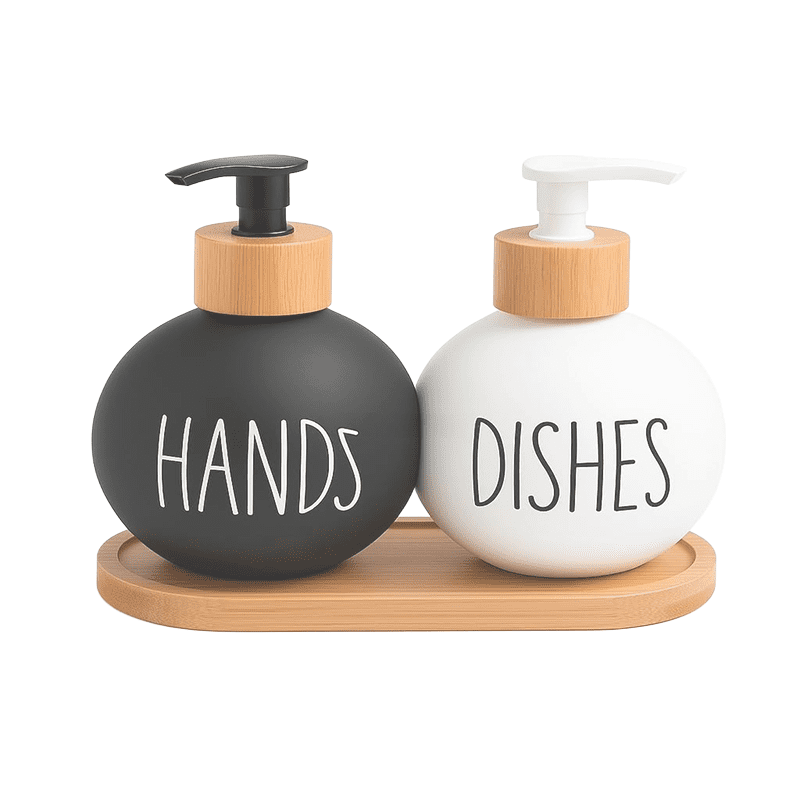 Wakeshome - 2 Dispensador De Jabon Y Detergente Botella 500 Ml +bandeja Blanco Y Negro