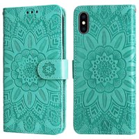 Funda Tipo Cartera Foxdock Para Iphone Xs Max , Diseño Girasol En Relieve, Cuero Pu, Cierre Magnético, Soporte Y Tarjetero