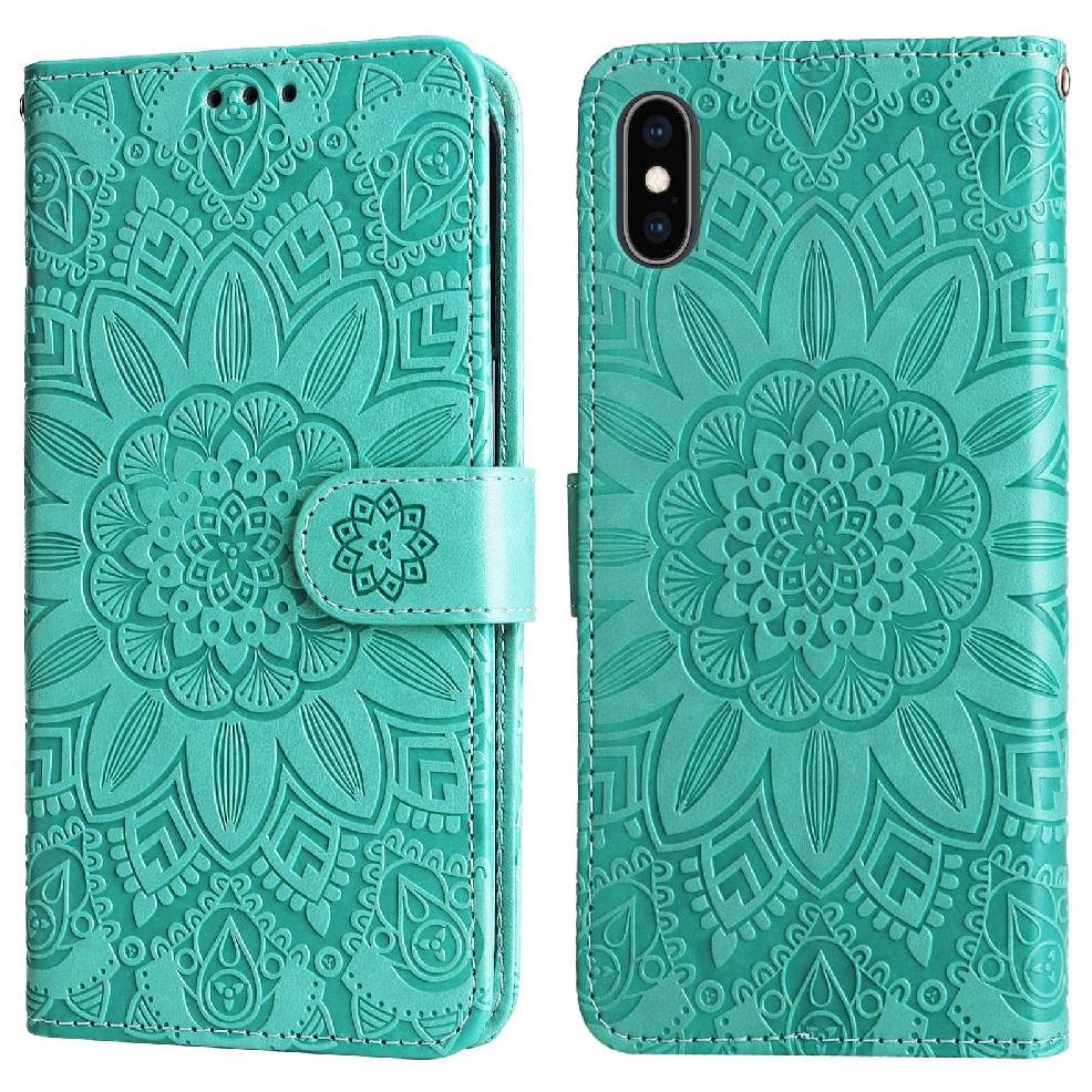 Funda Tipo Cartera Foxdock Para Iphone Xs Max , Diseño Girasol En Relieve, Cuero Pu, Cierre Magnético, Soporte Y Tarjetero