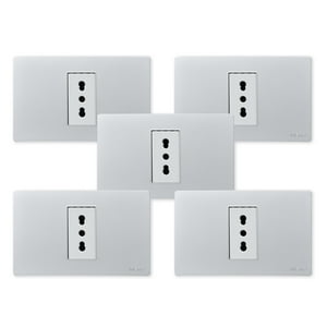 Want - Pack 5 Tomacorriente Simple Metálico 16A - Gris Blanco