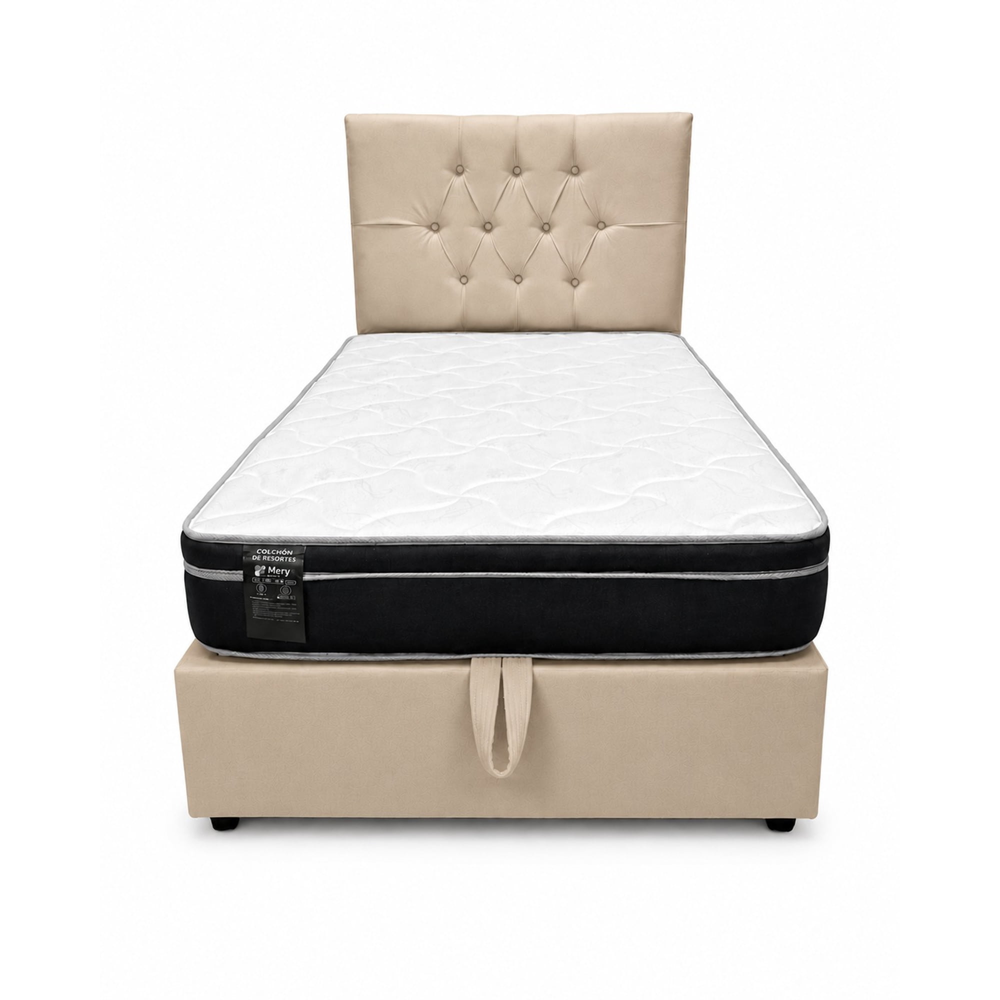 Ethan Desing - Cama Plaza Y Media Baúl Multifuncional + Base + Respaldo + Colchon Excellence Plus