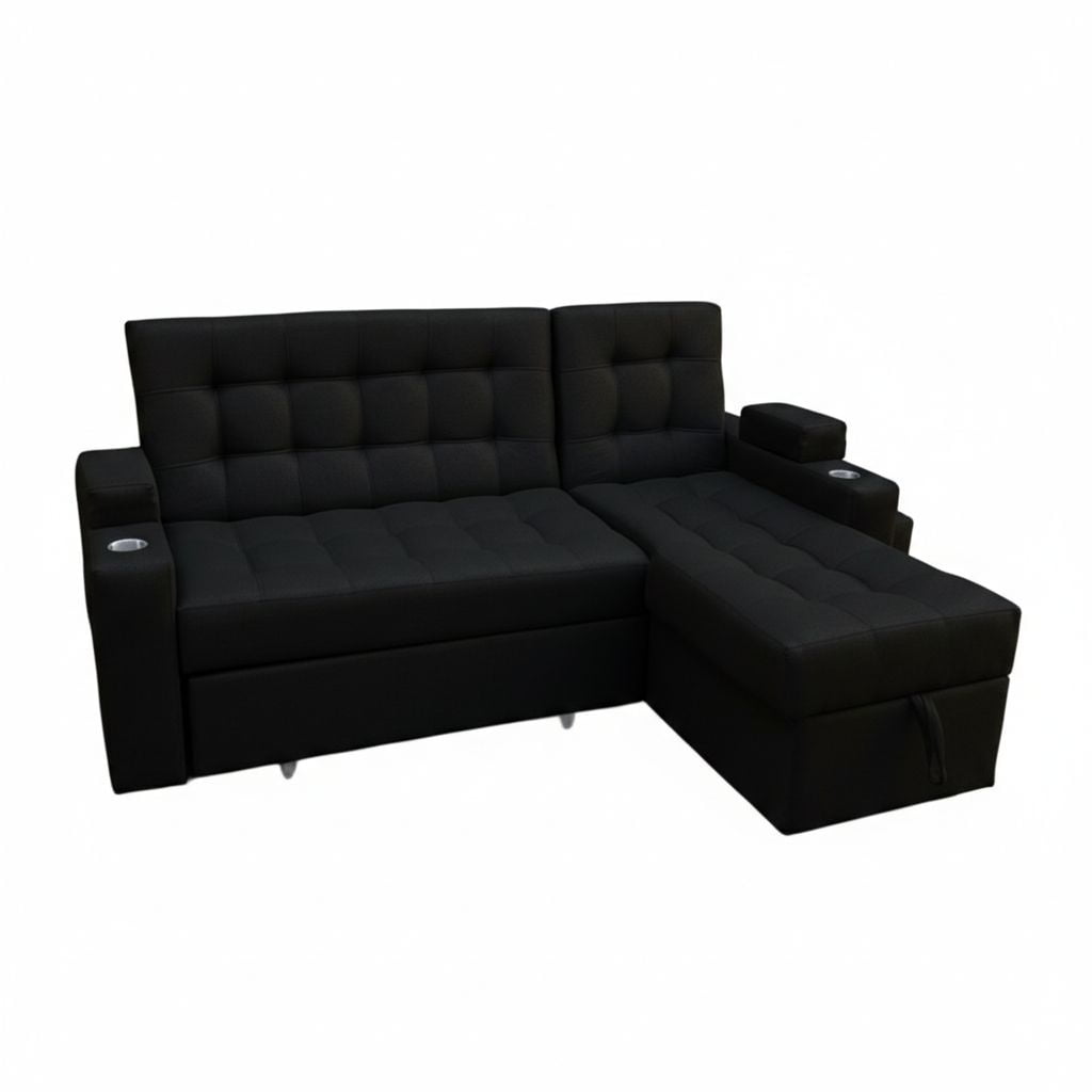 Nevi Express - Sofa Cama En L Con Baul Color Negro