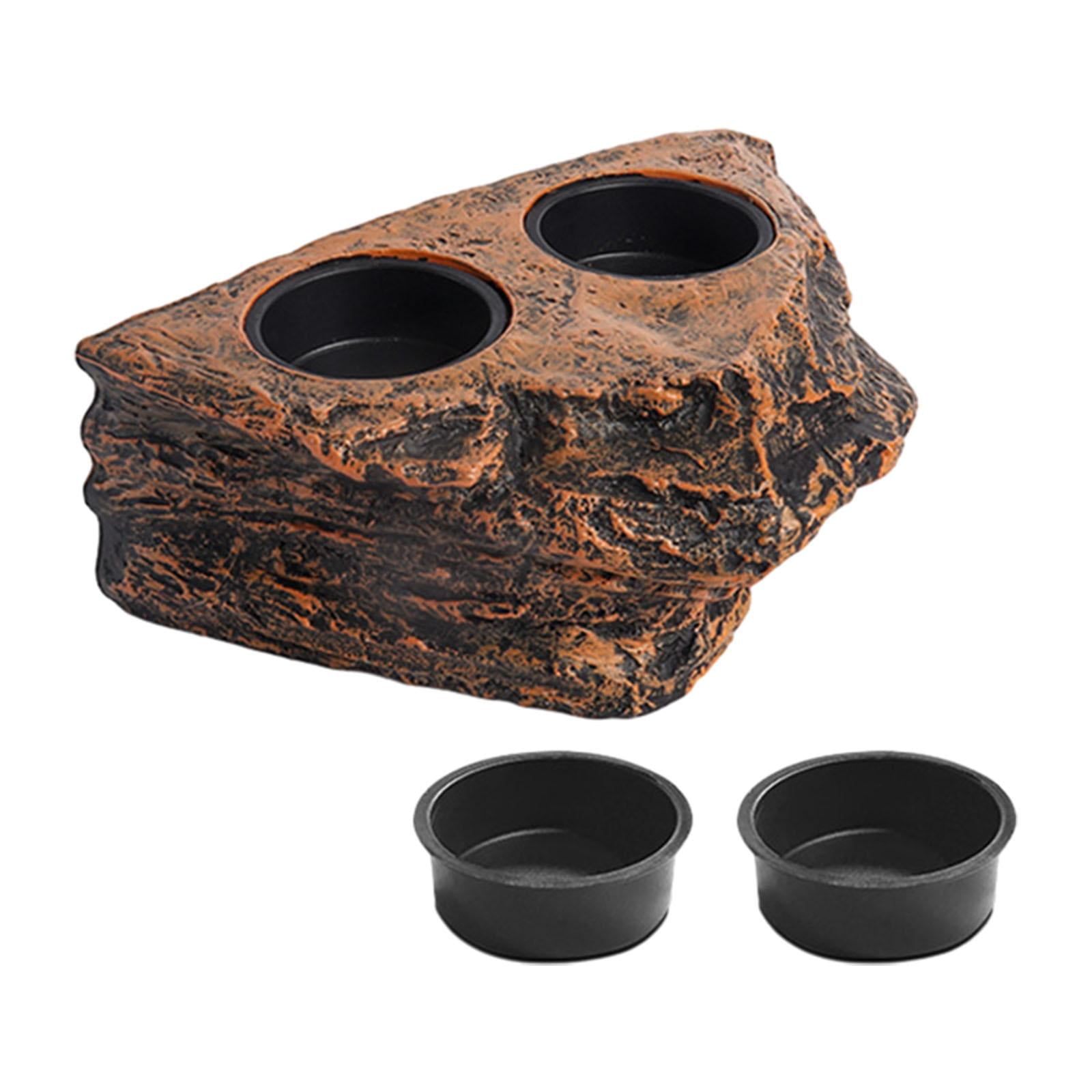 Magideal - Bandeja Colgante De Alimentación Para Reptiles Con Diseño De Imitación De Roca, Plato Multiusos Para Comida Y Agua, Repisa Para Comedero De Anfibios, Ranuras Dobles