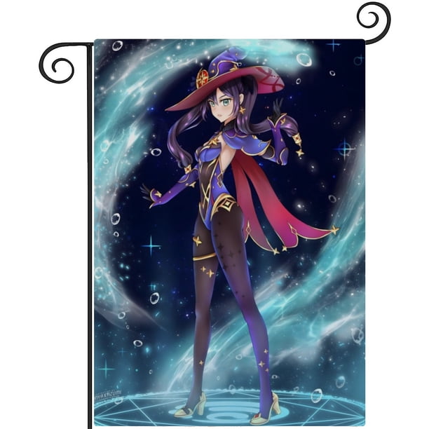 Genshin Impact: Mona Chica Anime-bandera de jardín temática. Regalo perfecto para fans, amigos y familiares, ideal para actividades al aire libre y decoración de fiestas.28CM*45CM