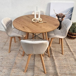 Pandalino - Comedor Mesa Shanna 80Cm + 4 Sillones Rubik Beige Velvet