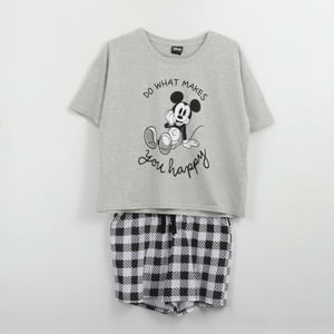 Pijama Manga Corta Mujer Gris Happy Mickey Disney