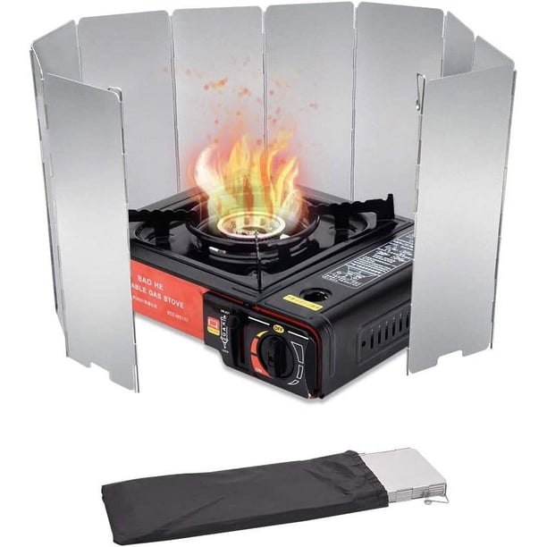 10 Plate Aluminum Folding Stove Windscreen for Camping Stoves and Butane Stoves - Lightweight, Compact, and Portable with Drawstring Bag