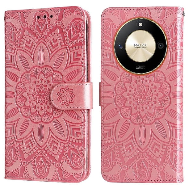 Funda tipo cartera FOXDOCK para Honor X9B , diseño girasol en relieve, cuero PU, cierre magnético, soporte y tarjetero