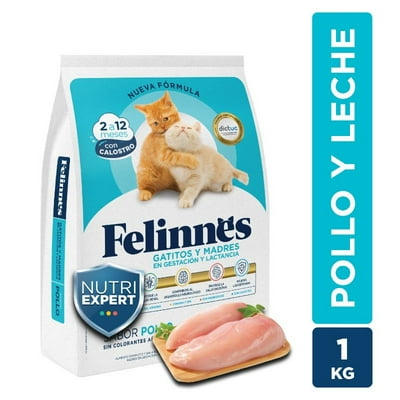 Alimento Seco Gatito Sabor Pollo Y Leche Bolsa 1 Kg Felinnes