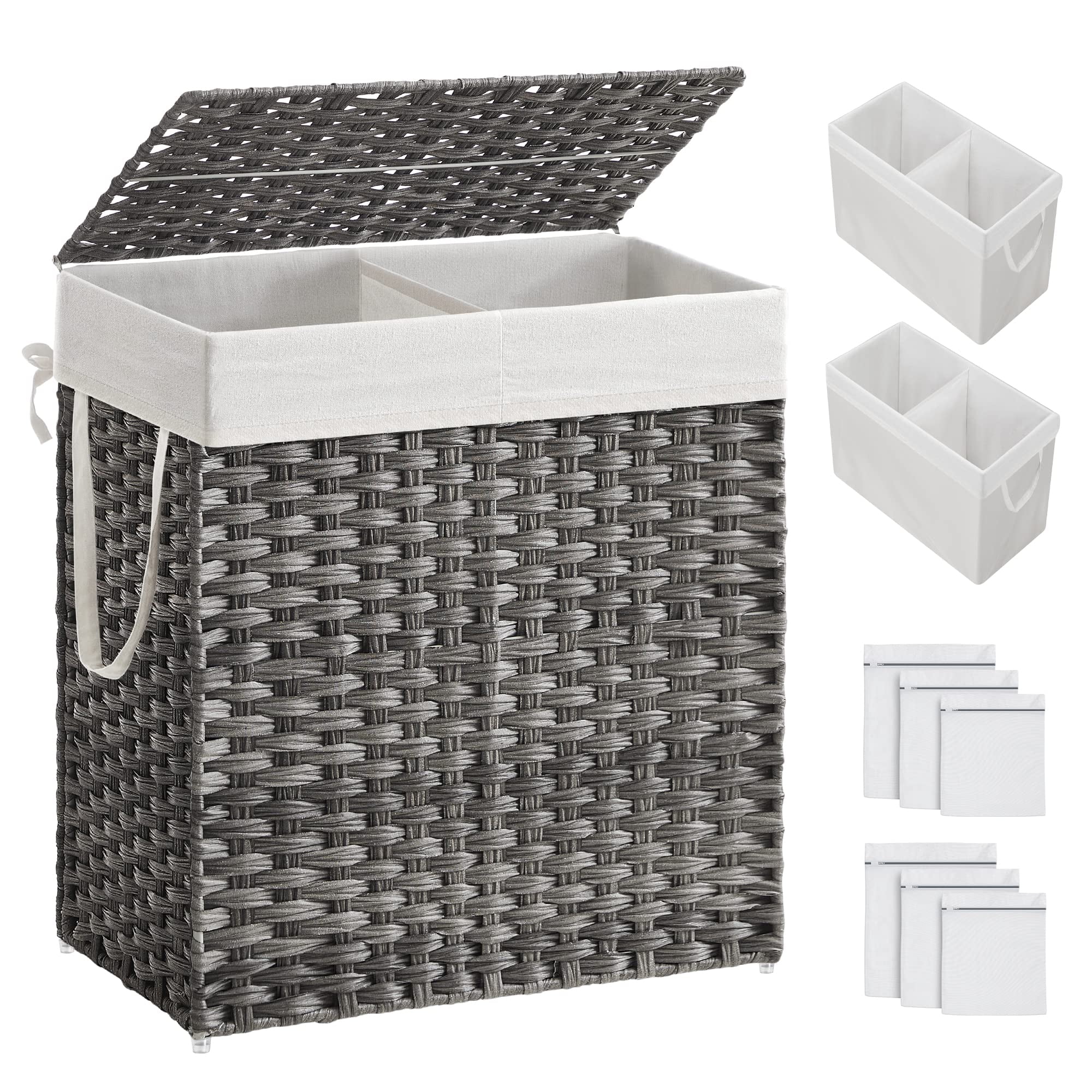 Cesto De Ropa Songmics 110 L Con Tapa Y 2 Bolsas Forradas, Color Gris Ulcb52wg