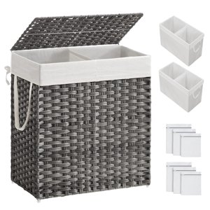 Cesto De Ropa Songmics 110 L Con Tapa Y 2 Bolsas Forradas, Color Gris Ulcb52Wg