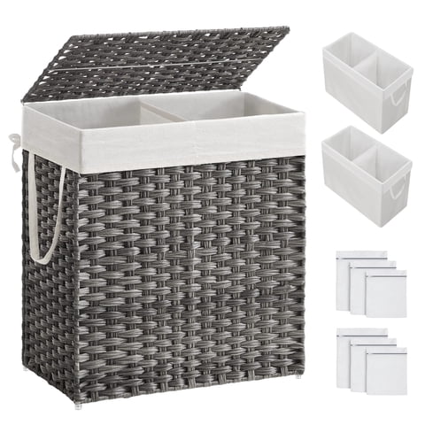 Cesto De Ropa Songmics 110 L Con Tapa Y 2 Bolsas Forradas, Color Gris Ulcb52Wg