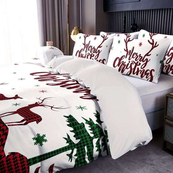 Cozy *-Christm-as Rein-deer Quilt Cover--Soft a-nd Brea-thabl-e Comfo-rtable for- All Seasons Suit-able for Bedroom- -Guest Room- Or Dorm-Includi-ng 1 Piece Quil-t Cov-er and One Inc-h Pillowcase-