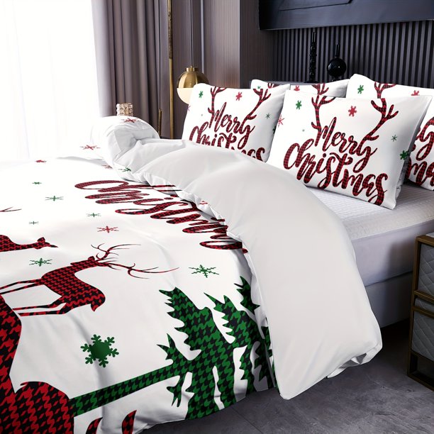 Cozy *-Christm-as Rein-deer Quilt Cover--Soft a-nd Brea-thabl-e Comfo-rtable for- All Seasons Suit-able for Bedroom- -Guest Room- Or Dorm-Includi-ng 1 Piece Quil-t Cov-er and One Inc-h Pillowcase-